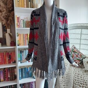 Jack by BB Dakota Open Blanket Cardigan With Fringe On Bottom P3976